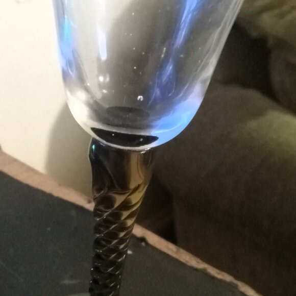 Lot Of 2 Small Wine / Cordial Glasses / Goblets W/ Colored & Scrolled Stems - Picture 2 of 5